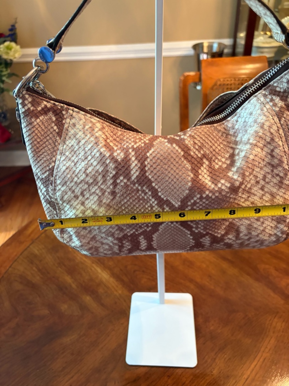 NWT Michael Kors Fulton Baguette Bag in (Dark Sand) Taupe Python-Print MSRP $339 - Picture 10 of 10